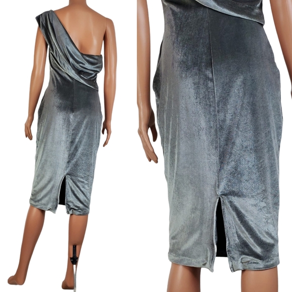 NWT Likely velvet pewter driggs strapless one shoulder midi dress gray size 4 - Picture 14 of 16